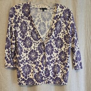 GAP Purple and White Knit Cardigan Sweater Floral Womens Medium